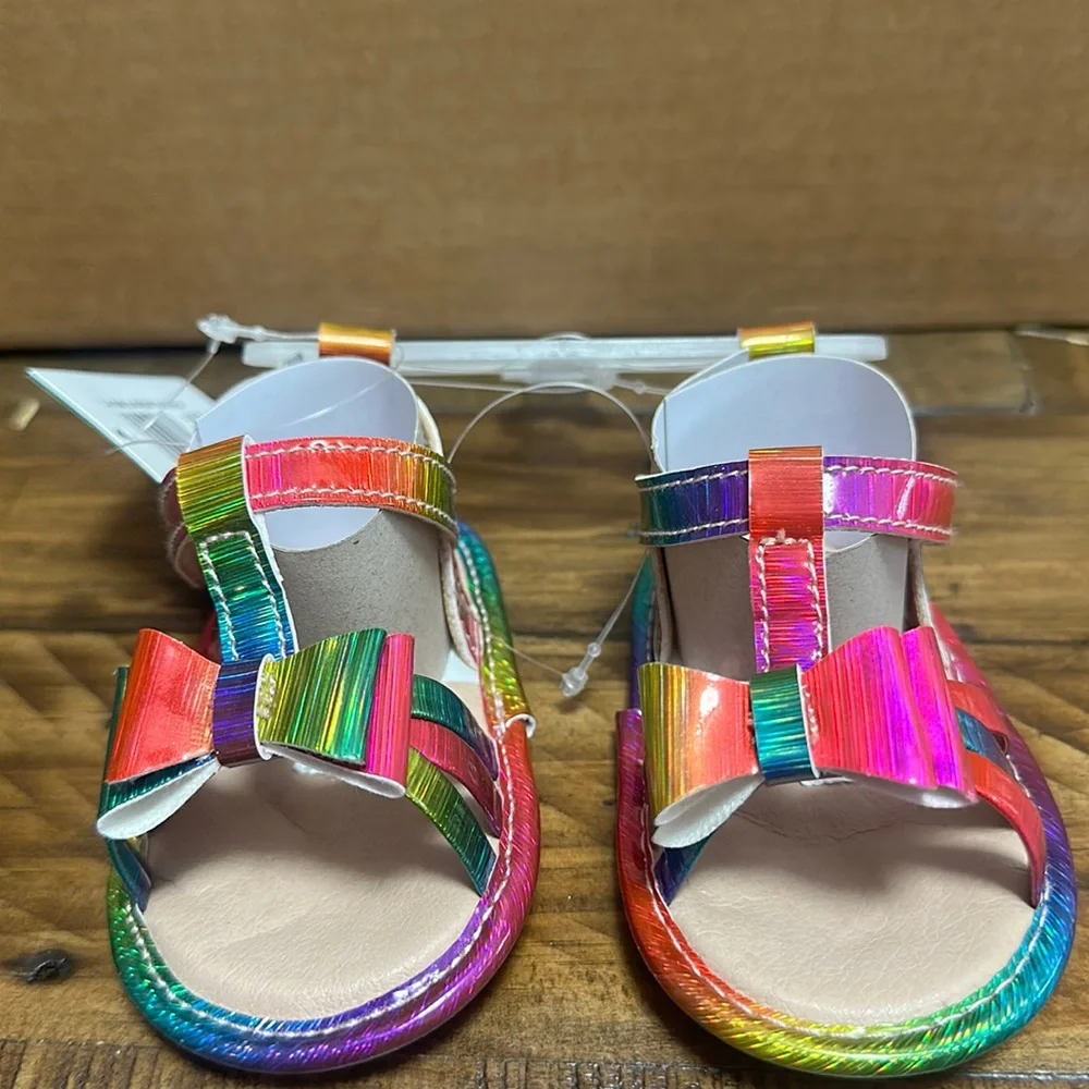 LAURA ASHLEY BABY BOW SANDALS: RAINBOW: NEW WITH TAGS: SIZE 2
